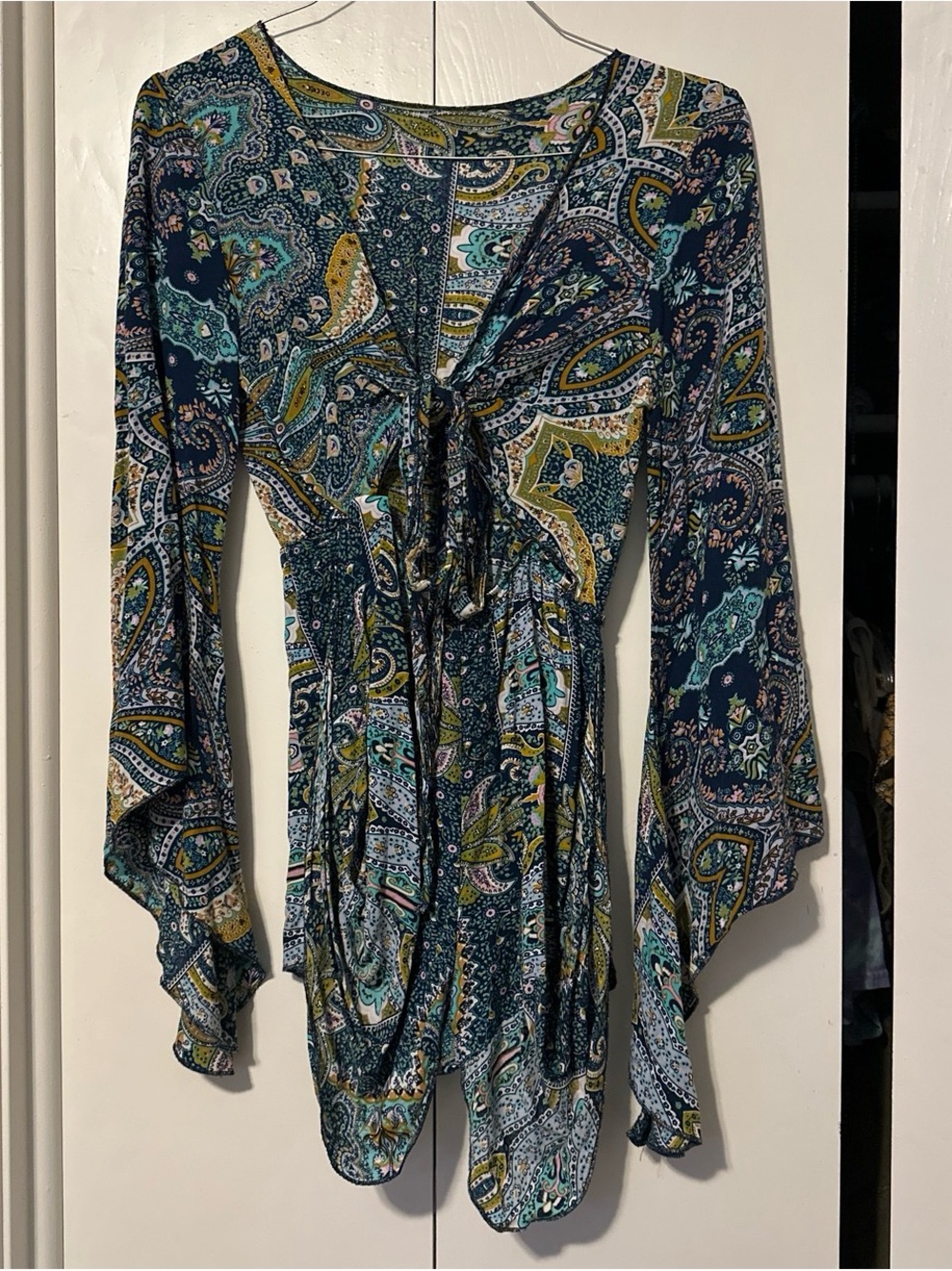 Women’s Teal Paisley Tie-Front Dress